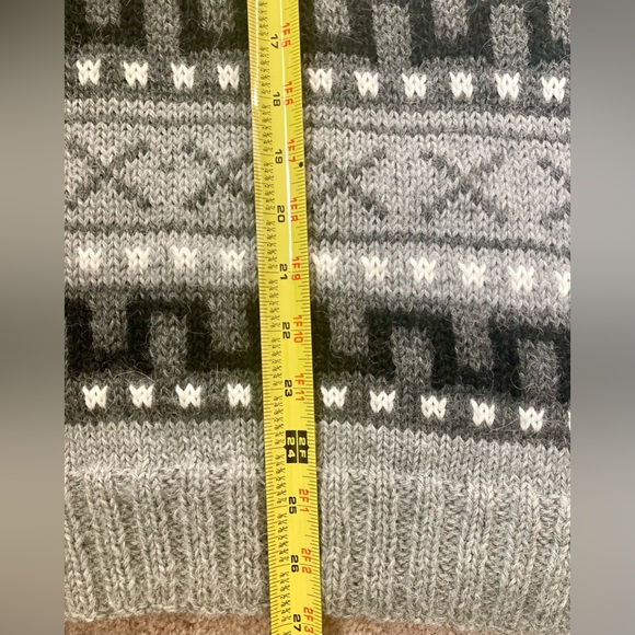 Unisex Alpaca Wool Sweater M/L Hand Knit Peru Alpakina Pullover Gray Black Cozy - Picture 8 of 14